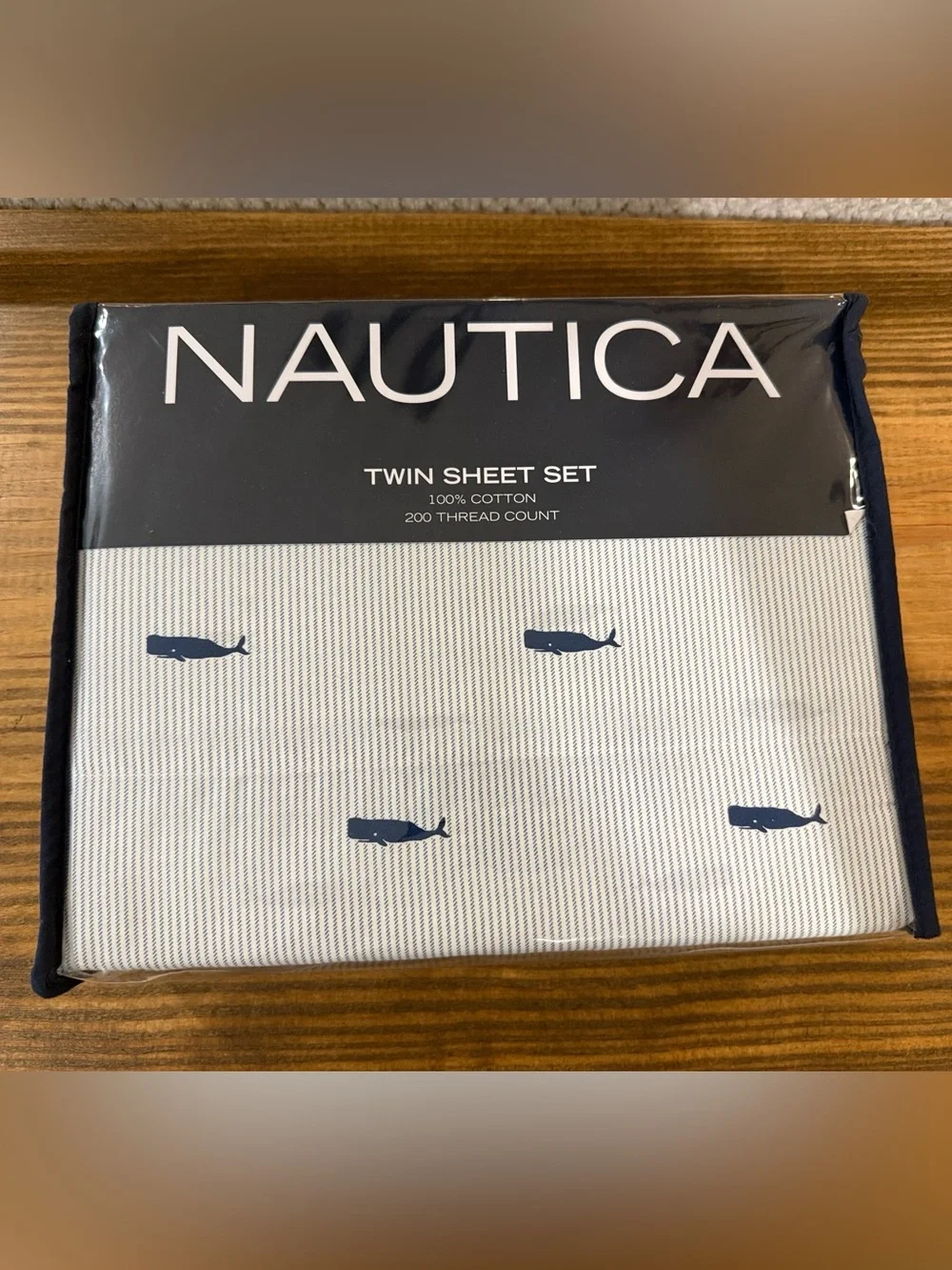 Nautica White Sheet Set with Navy Whale Motif